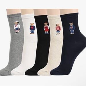 Women’s Assorted Colors Bear Pattern Crew Socks NEW